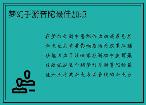 梦幻手游普陀最佳加点