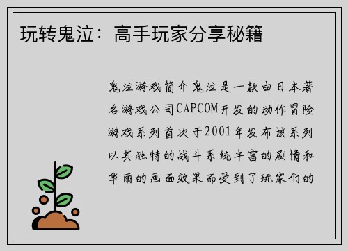 玩转鬼泣：高手玩家分享秘籍
